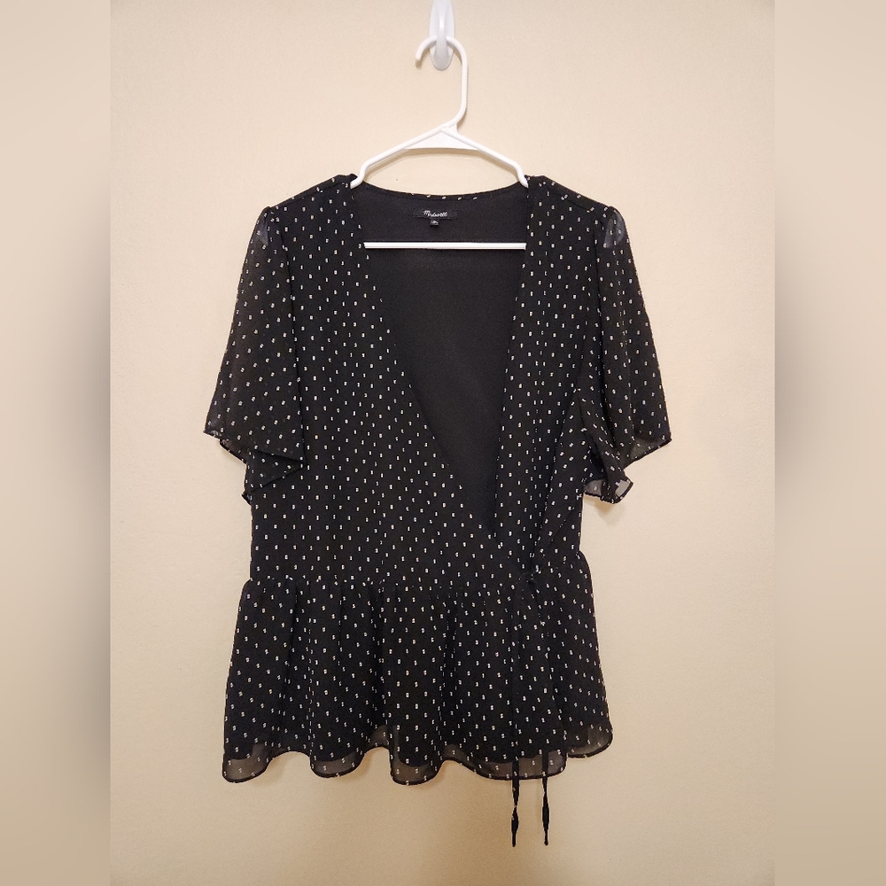 Madewell Flutter-Sleeve Peplum Top in Clipdot